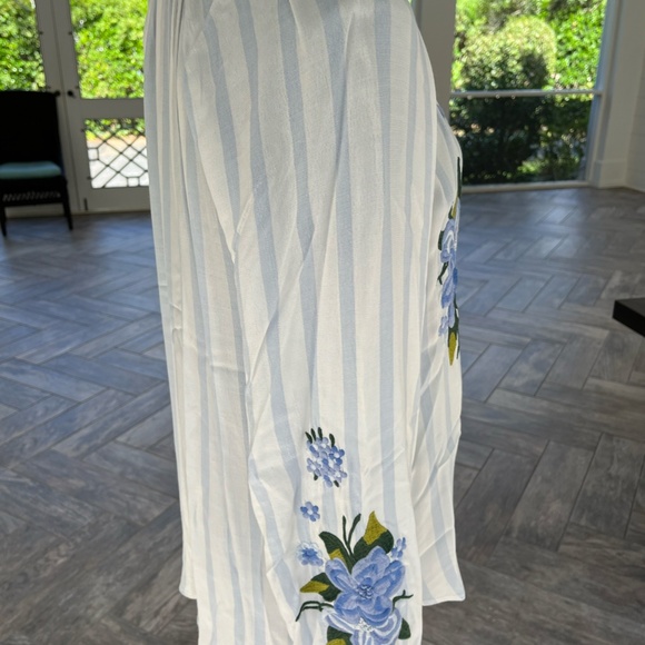 Anthropologie Carolina Blue+White Striped Blouse with Embroidered Flowers, Sz S - Picture 6 of 9